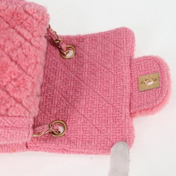 CHANEL Matelasse Chain Shoulder Bag Wool Pink Gold CC Auth 128240M - Picture 9 of 15